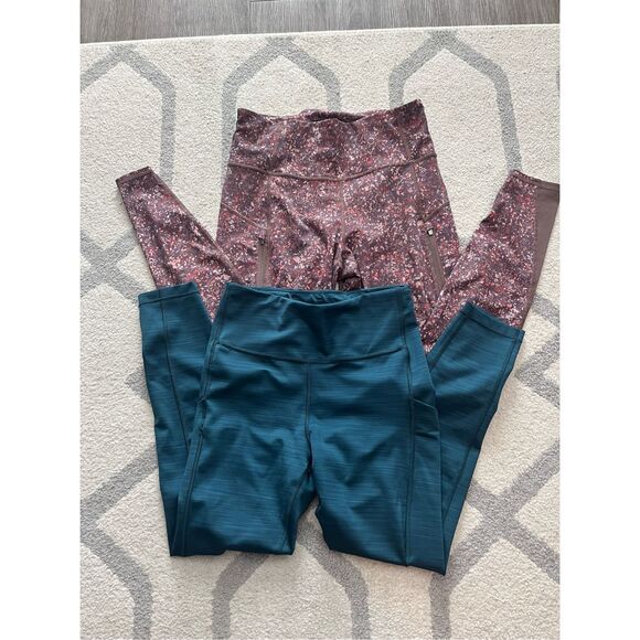 Bundle of 2 Athleta Leggings Size Small Teal and Maroon with side pockets athlet - Picture 1 of 6